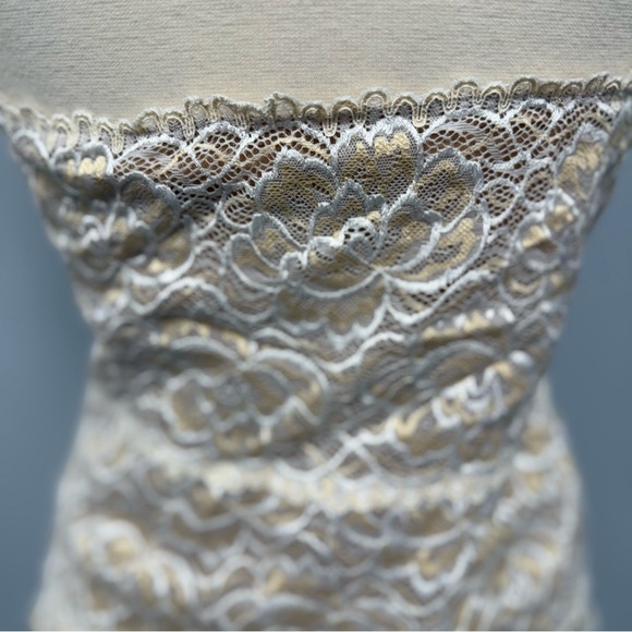 Y2K Cache Lace Halter Top L  Ivory & Nude Lingerie Inspired Scalloped Festival - Picture 4 of 9